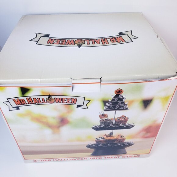 Mr. Halloween 3 Tier Halloween Christmas Pumpkin Tree Treat Server Stand Black - Picture 2 of 4